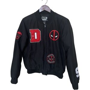 Marvel Deadpool Puffer Bomber Black and White Logo Jacket